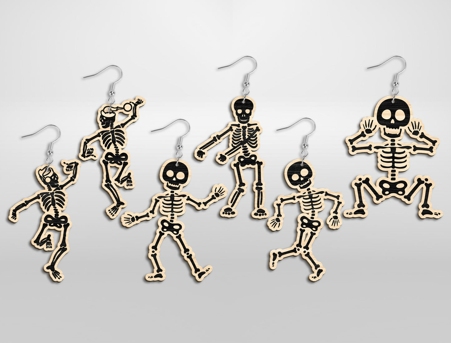 Halloween Skeleton Dangle Earrings SVG Bundle Designs for Glowforge xTool