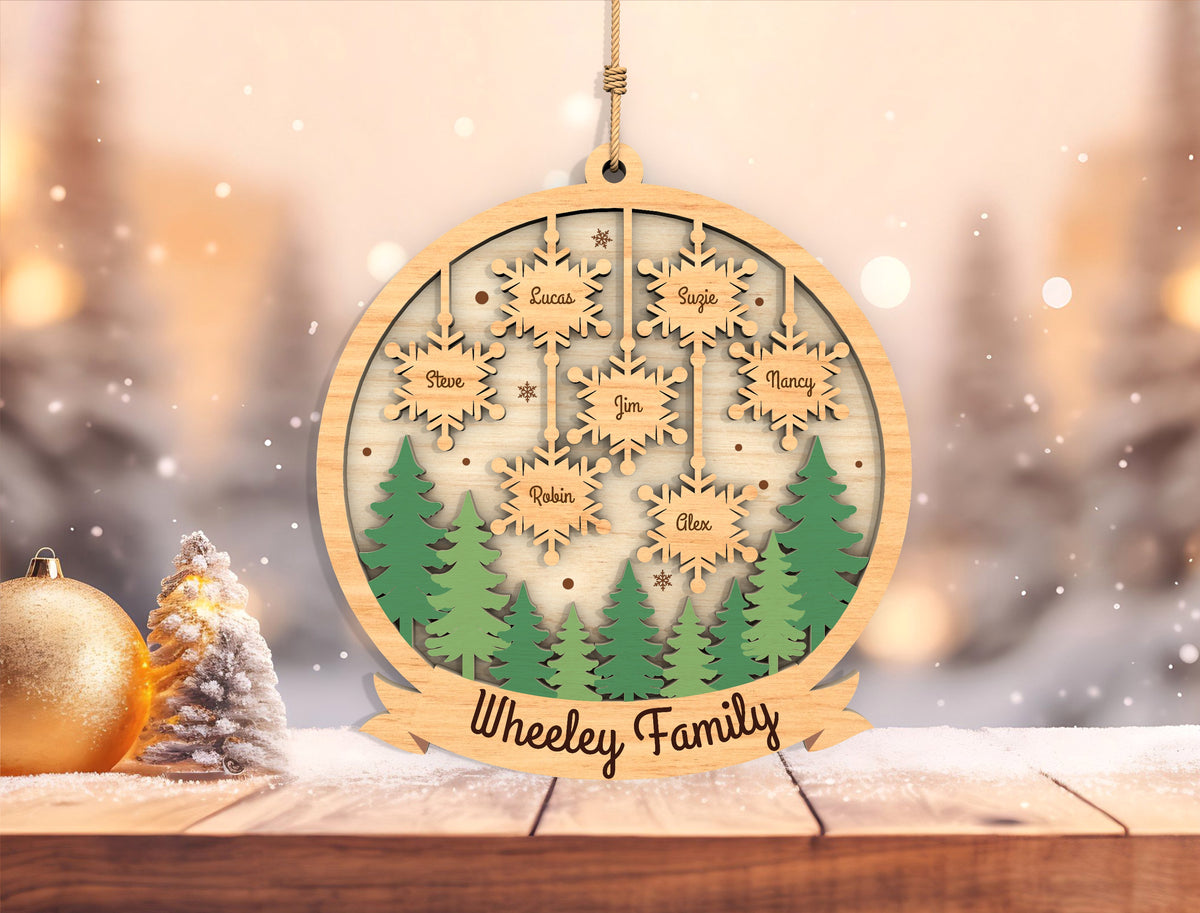 Personalized Family Snowflake Forest Christmas Ornament SVG 8