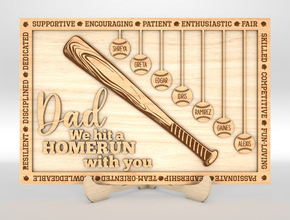 "Daddy We Hit A Home Run With You" Baseball Trophy Sign SVG for Glowforge and xTool