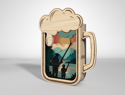 Father's Day Fishing Layered Lantern SVG Laser Cut File for Glowforge and xTool