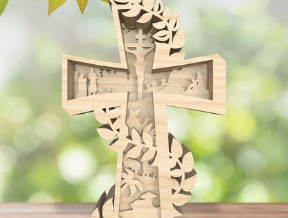 Layered Cross Christian Easter Sign SVG Bundle for LightBurn and Glowforge