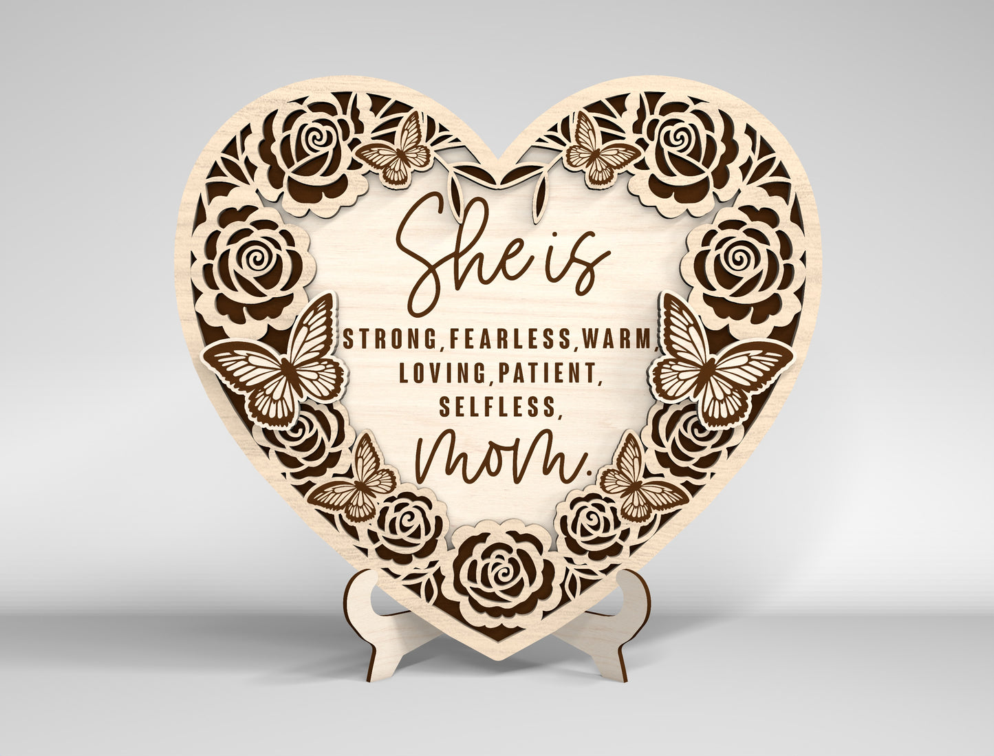 Mom Heart Tabletop Sign SVG Bundle Floral Mother's Day Desk Decor Laser Cut File for Glowforge and LightBurn