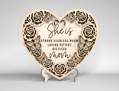 Mom Heart Tabletop Sign SVG Bundle Floral Mother's Day Desk Decor Laser Cut File for Glowforge and LightBurn