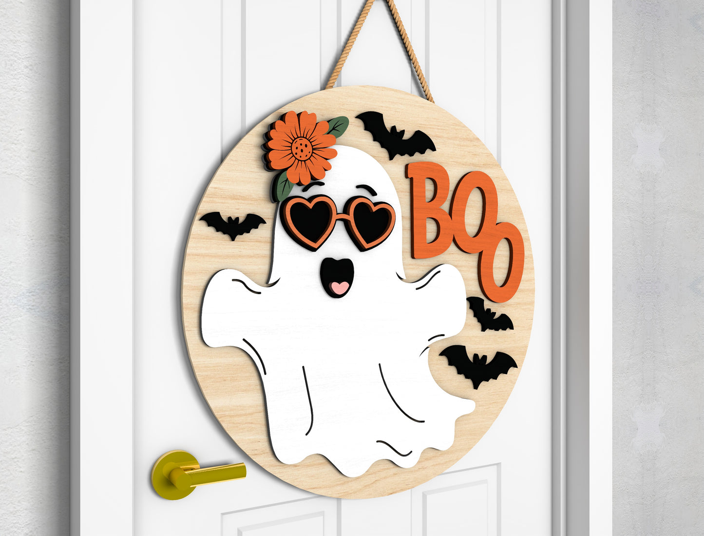 2 Cute Ghost Halloween Door Sign SVG Laser Cut Bundle for Glowforge
