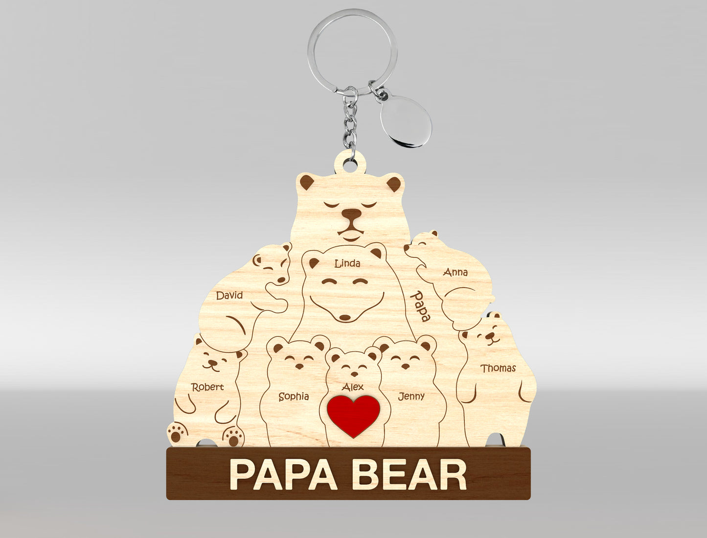 Personalized Papa Bear Puzzle Keychain SVG Laser Cut File for Glowforge and xTool