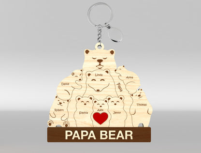Personalized Papa Bear Puzzle Keychain SVG Laser Cut File for Glowforge and xTool