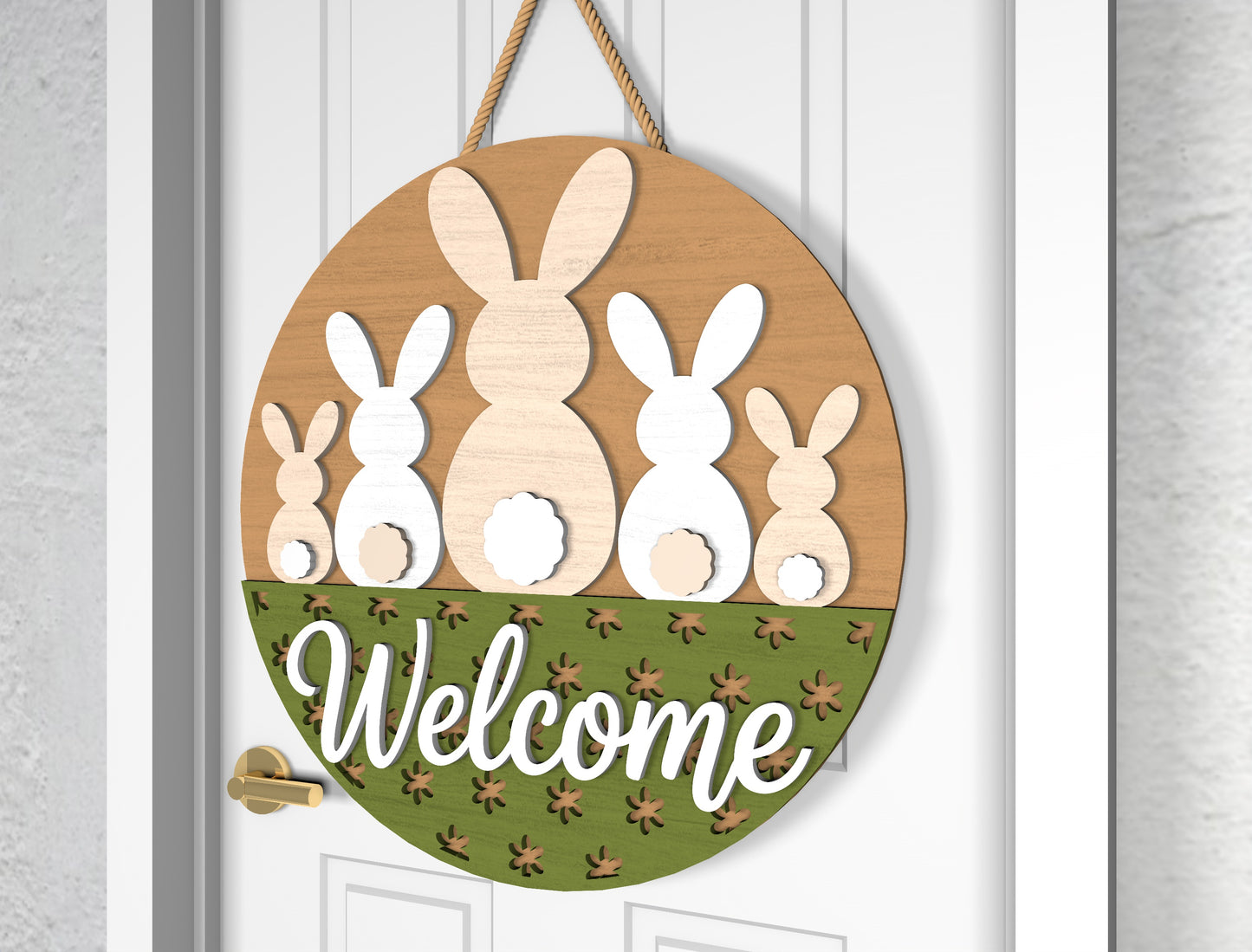 Easter Bunny Silhouette Door Sign SVG Welcome Spring Pastel Egg for LightBurn