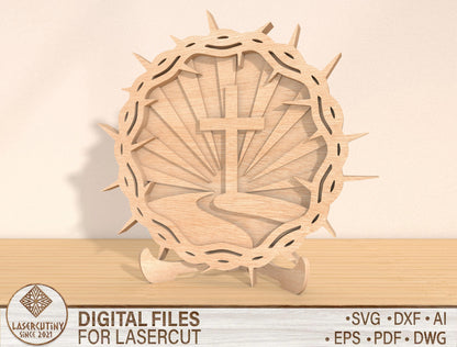 Multilayer Crown of Thorns Cross SVG Bundle 2 Designs for Glowforge and xTool