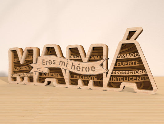 Papá & Mamá Hero Word Laser Cut File | Spanish Family Quote Decor | Layered Wooden Typography | Glowforge, xTool, LightBurn, etc.