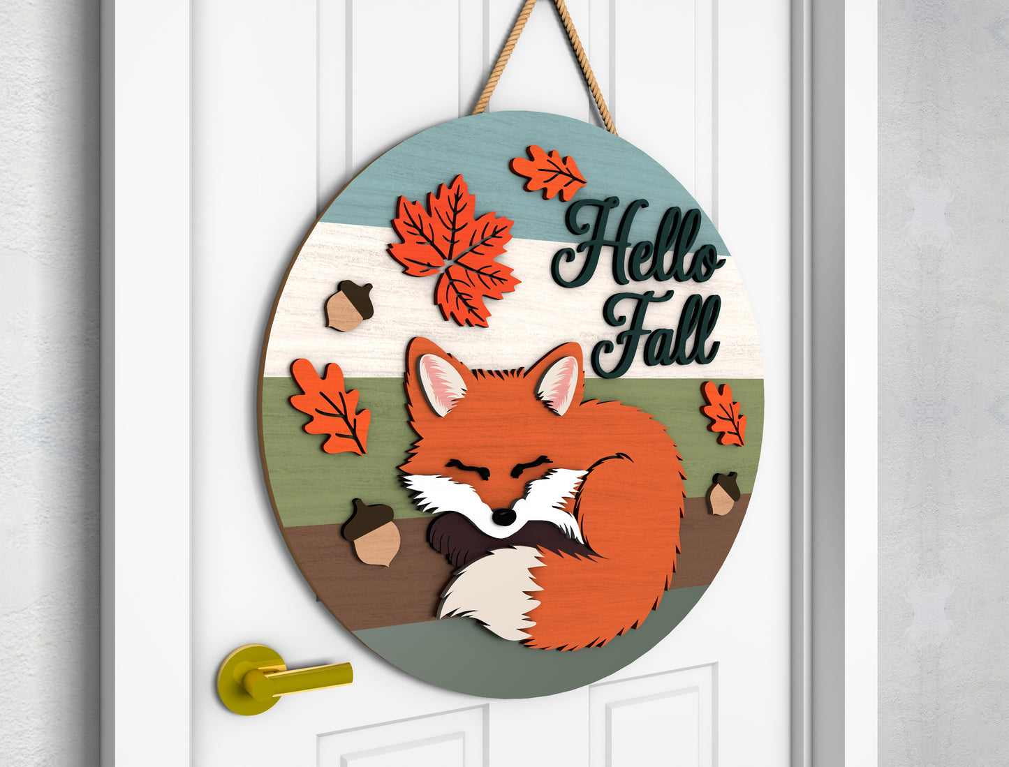 Hello Fall Fox and Gnome Door Hanger SVG Set for Glowforge xTool LightBurn 2 Designs