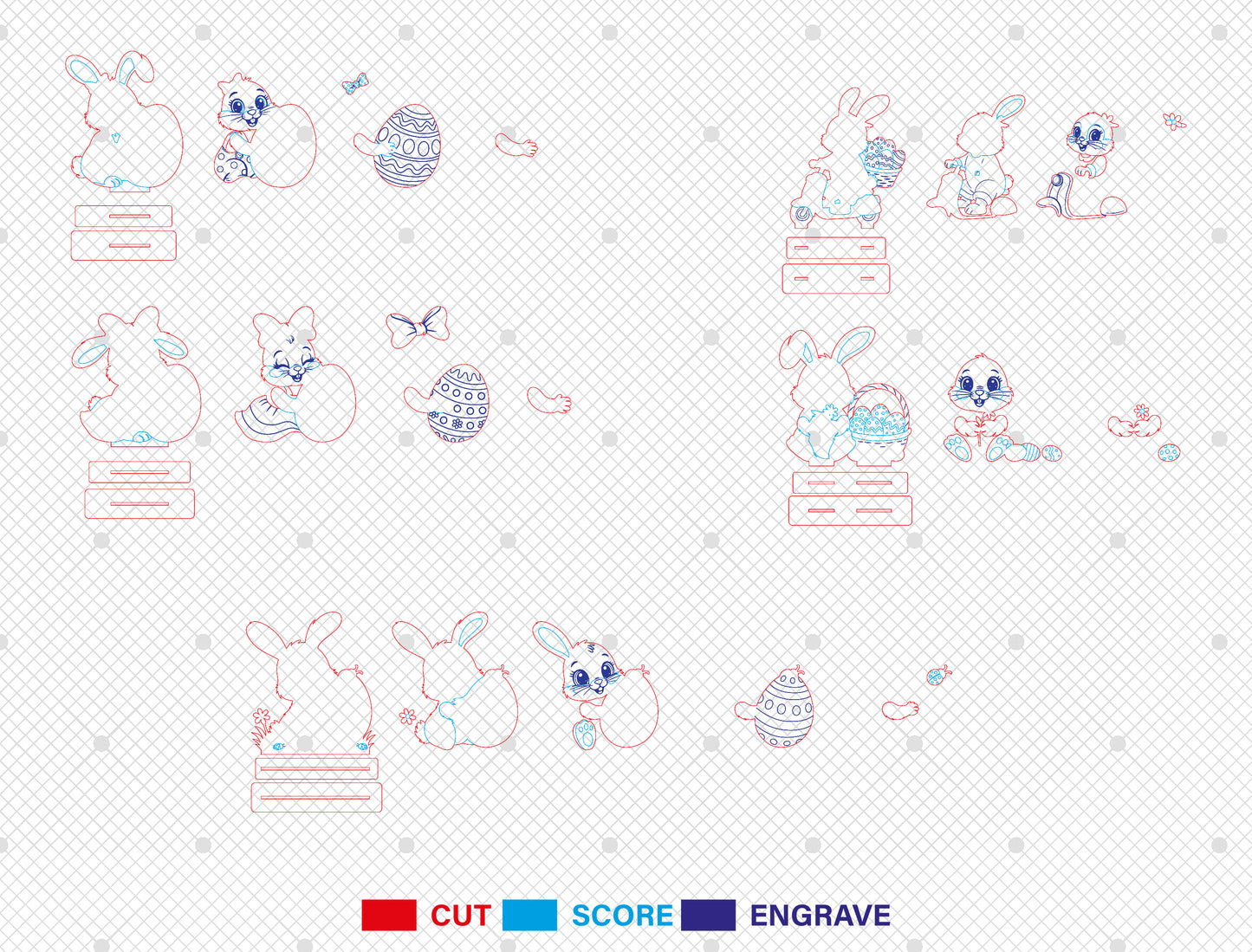 Cute Easter Bunny Table Decor SVG Bundle 5 Happy Easter Designs for LightBurn