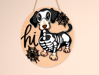 Hi Hey Boo Skeleton Dachshund Halloween Door Hanger SVG Set for Glowforge xTool LightBurn 2 Designs