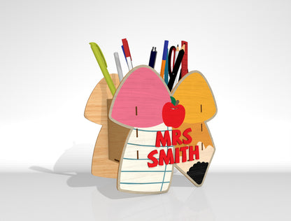 Personalized Teacher Pencil Holder SVG Bundle Laser Cut File File for Glowforge, LightBurn