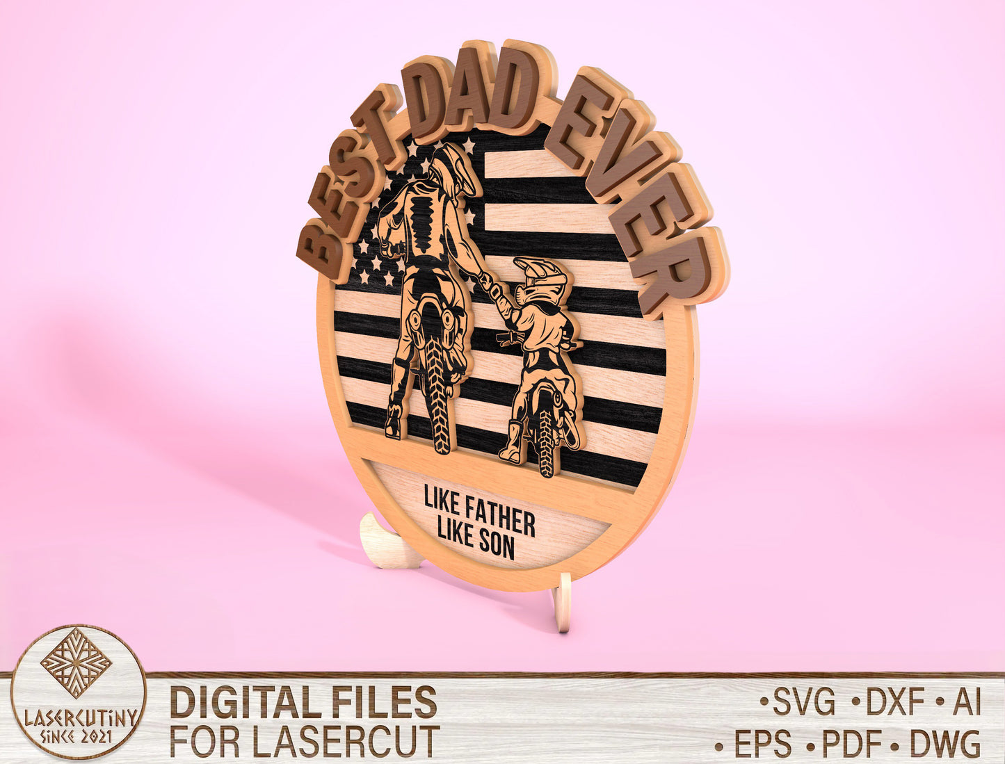 Father Son Patriotic Dad Sign SVG Laser Cut File for Glowforge and xTool