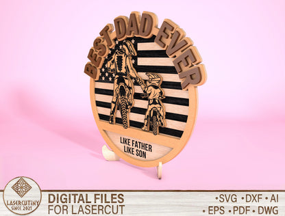 Father Son Patriotic Dad Sign SVG Laser Cut File for Glowforge and xTool