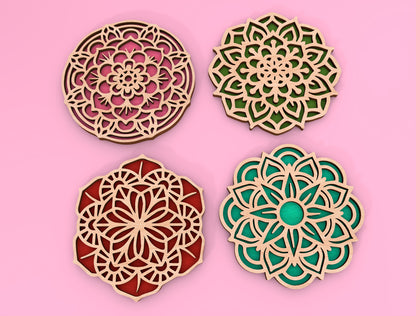 Mandala Coaster SVG Bundle for Glowforge and xTool Laser Cut File