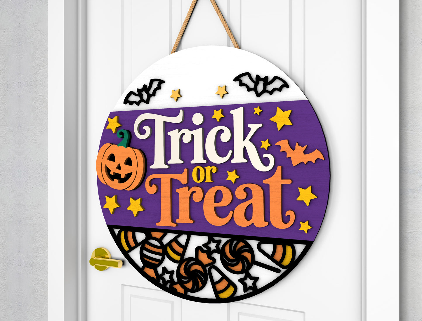 2 Witch Halloween Door Sign SVG Trick or Treat Laser Cut Bundle for xTool