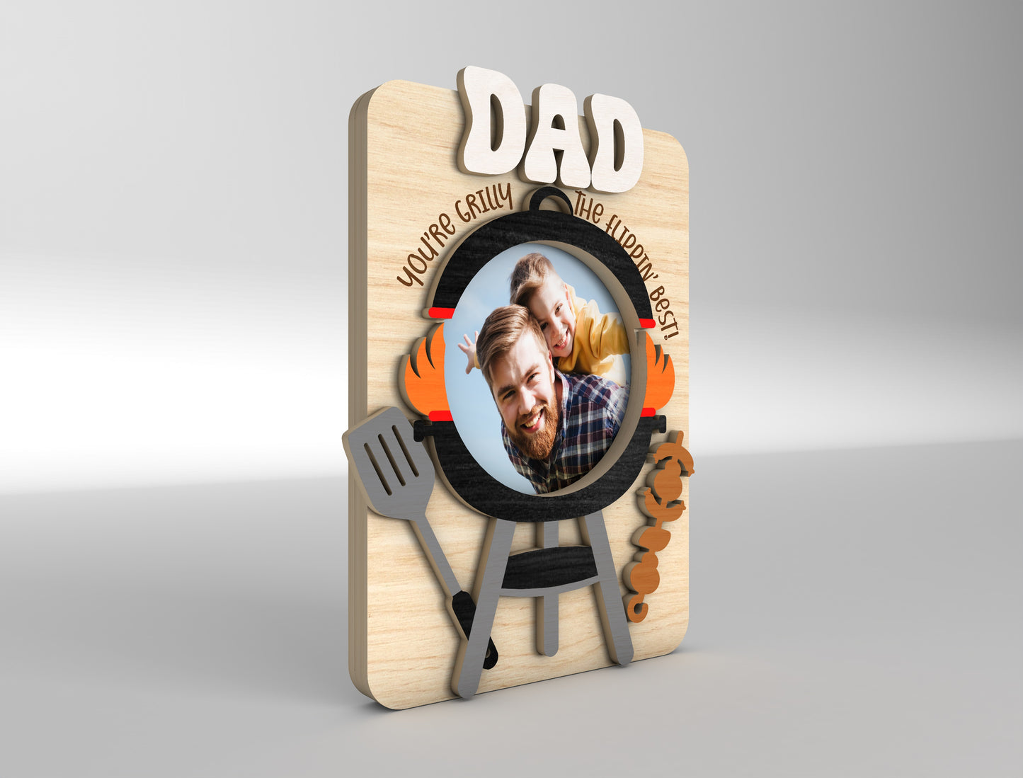 "Grillly The Flippin Best" Dad BBQ Photo Frame SVG Laser Cut File for xTool and LightBurn