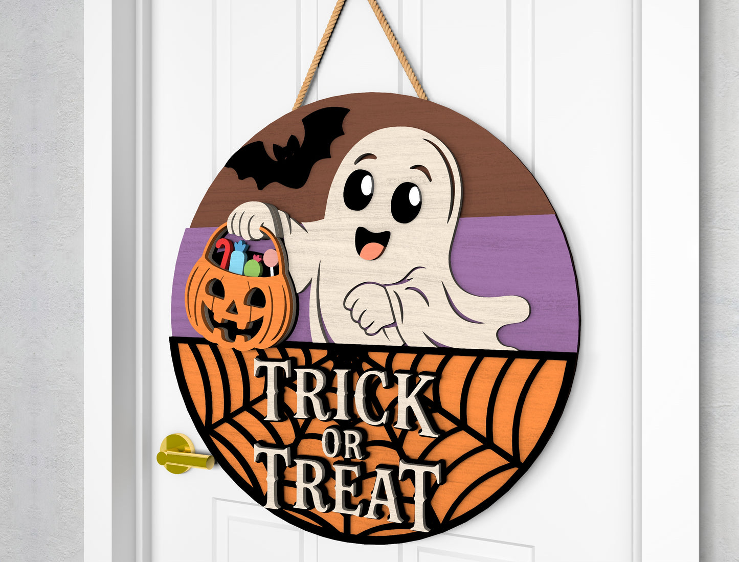 2 Trick or Treat Halloween Door Sign SVG Laser Cut Bundle for LightBurn