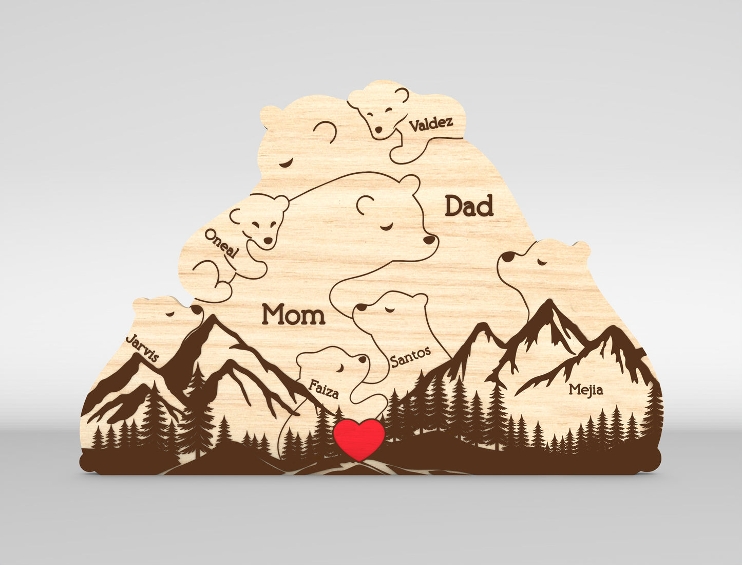 Bear Family Mountain Sign SVG Laser Cut File for LightBurn and Glowforge