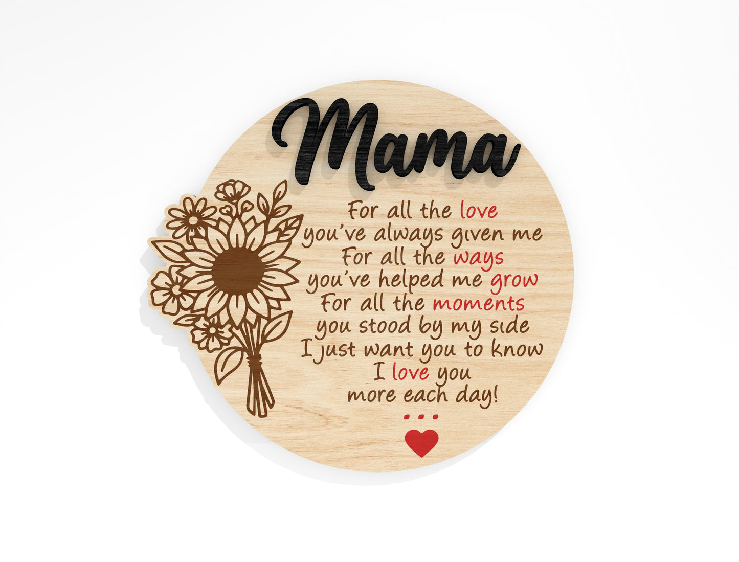 Round Mom Quote Sign SVG Mother's Day Wall Decor Laser Cut File for xTool and Glowforge