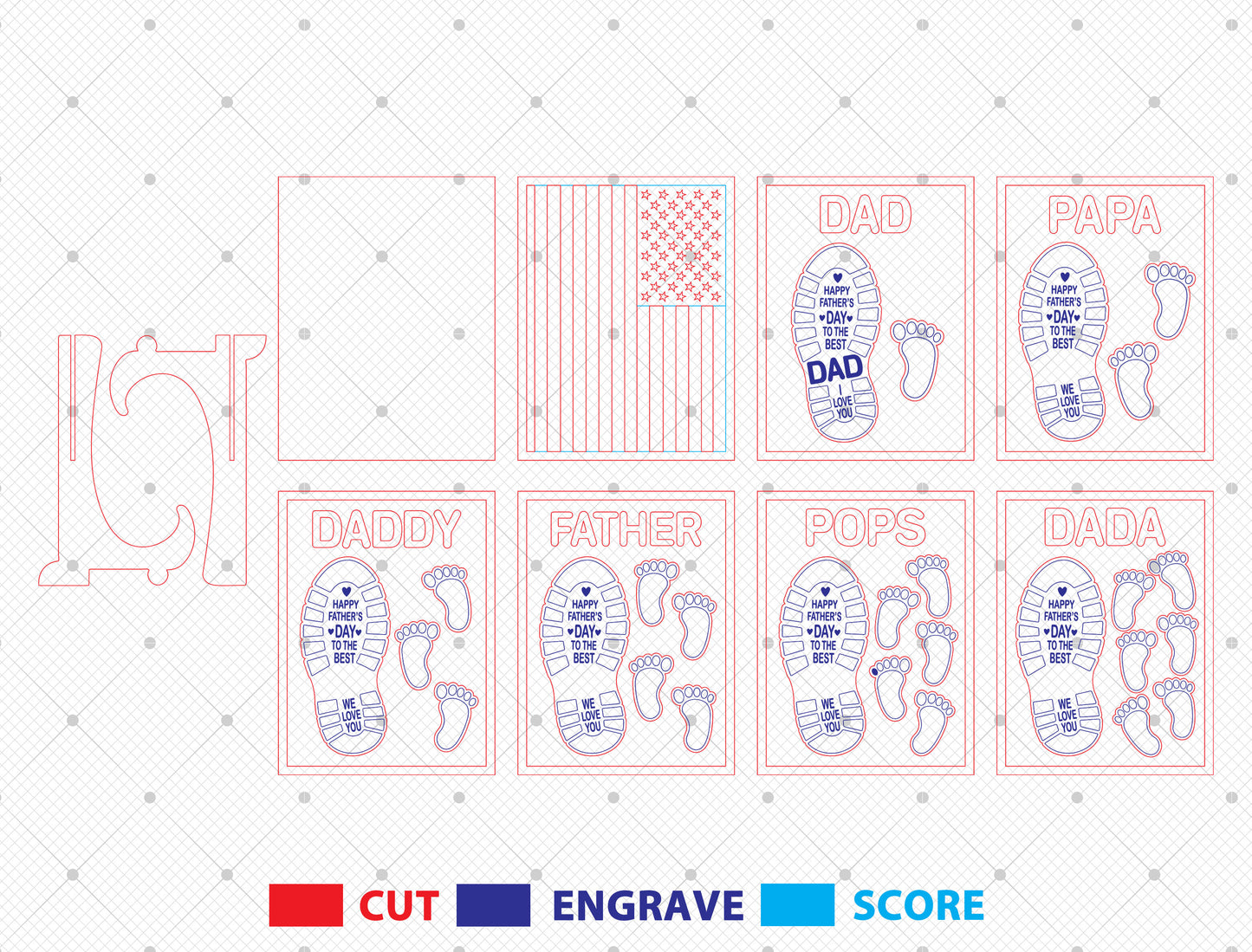 Father’s Day Footprint Stand Laser Cut File | Dad Family Footprints Sign | Patriotic Wooden Decor | Glowforge, xTool, LightBurn, etc.