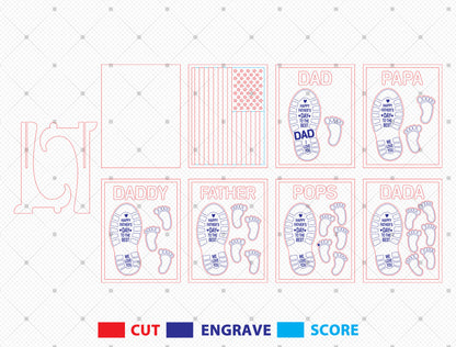 Father’s Day Footprint Stand Laser Cut File | Dad Family Footprints Sign | Patriotic Wooden Decor | Glowforge, xTool, LightBurn, etc.