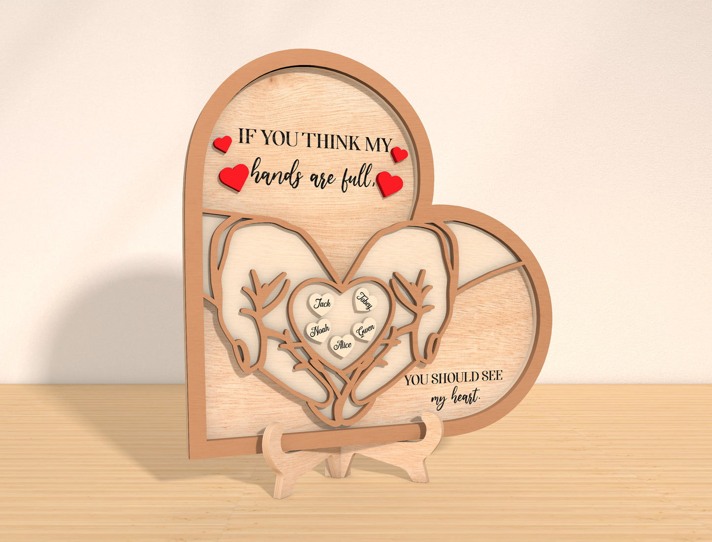 Personalized Hands Heart Family Name Sign SVG for LightBurn and xTool