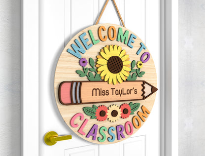 Personalized Sunflower Teacher Door Sign SVG Laser Cut File for Glowforge and xTool