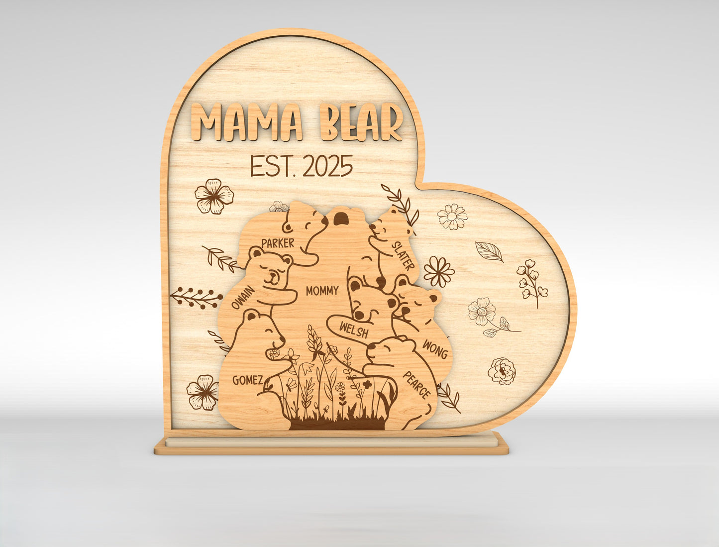Custom Name Bear Family Sign SVG for LightBurn and Glowforge