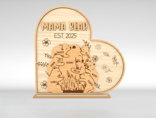Custom Name Bear Family Sign SVG for LightBurn and Glowforge