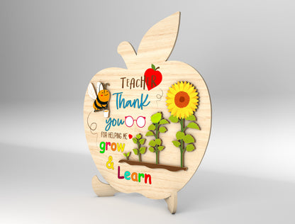 Apple Sign Laser Cut File – Wooden Apple Shape Teacher Gift SVG – Thank You Teacher Tabletop Decor