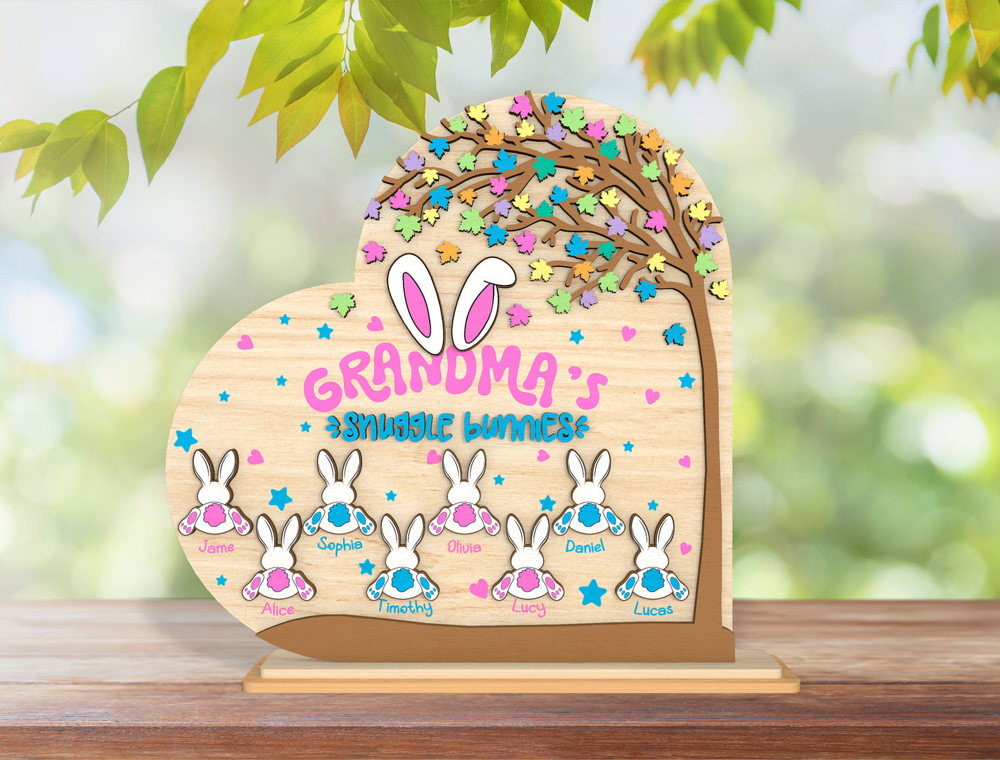 Grandma Easter Sign SVG Personalized Bunny Family Layered for LightBurn