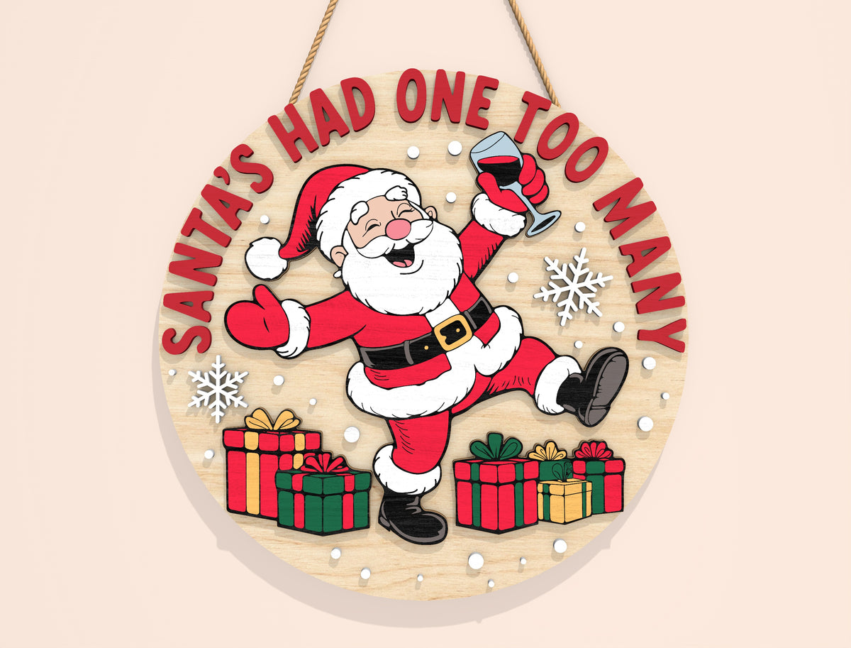 Funny Tipsy Santa Round Door Sign SVG Bundle 7
