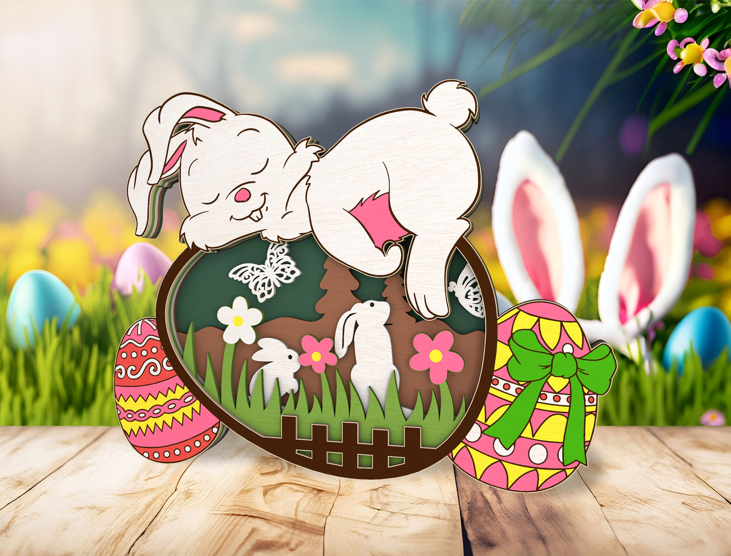 Multilayer Bunny Egg Scene SVG Bundle Rabbit Floral for LightBurn and xTool