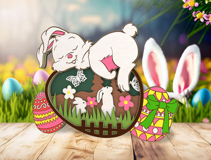 Multilayer Bunny Egg Scene SVG Bundle Rabbit Floral for LightBurn and xTool