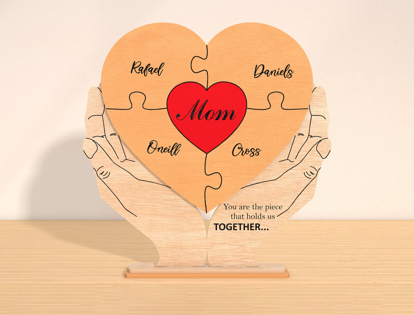 Personalized Mom Puzzle Heart Sign SVG for Glowforge and xTool