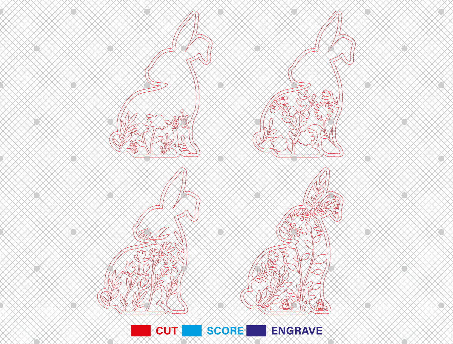 Floral Bunny Multilayer SVG Bundle Easter Layered Decor for Glowforge and xTool