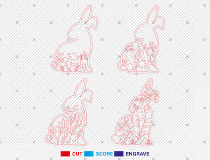 Floral Bunny Multilayer SVG Bundle Easter Layered Decor for Glowforge and xTool