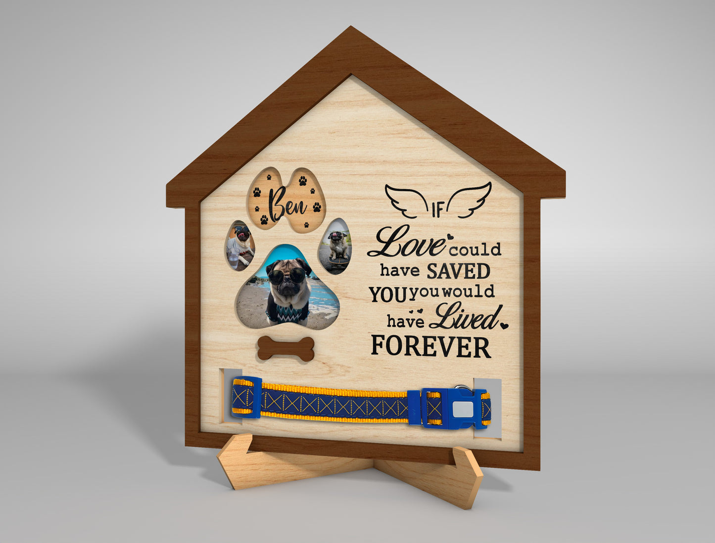 Pet Memorial Collar Holder SVG Dog Remembrance Tabletop Sign Laser Cut File for LightBurn