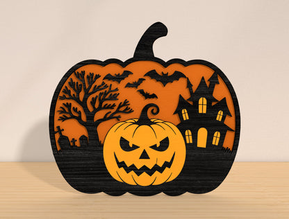 Halloween Pumpkin Scene SVG Bundle Laser Cut File | 8 Spooky Pumpkin Designs | Autumn Wooden Decor | Glowforge, xTool, LightBurn, etc.