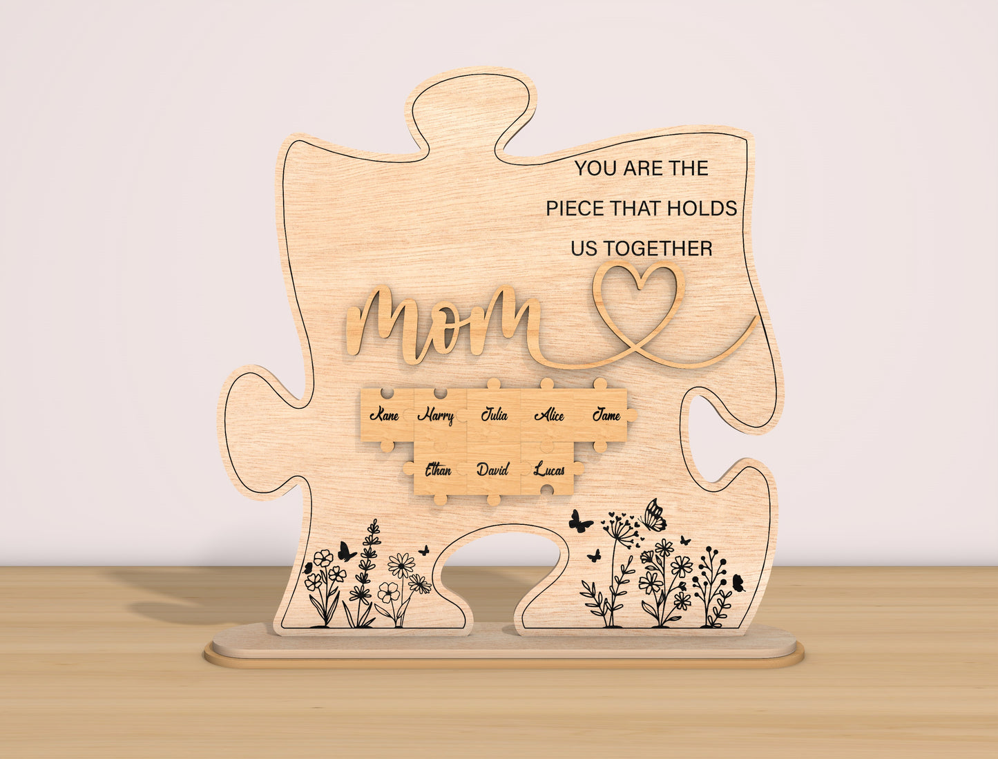 Mom Puzzle Family Names Sign SVG Bundle for Glowforge and xTool