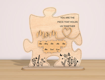 Mom Puzzle Family Names Sign SVG Bundle for Glowforge and xTool