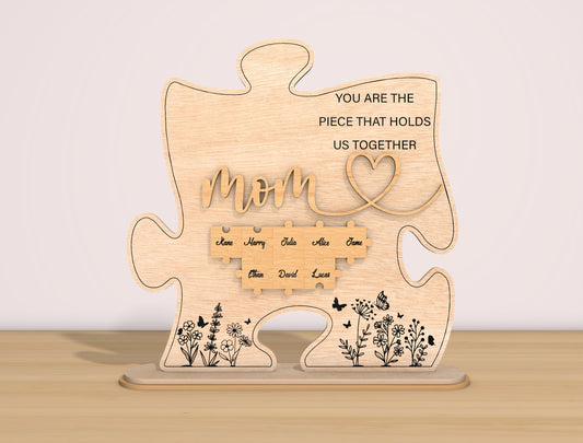 Mom Puzzle Family Names Sign SVG Bundle for Glowforge and xTool