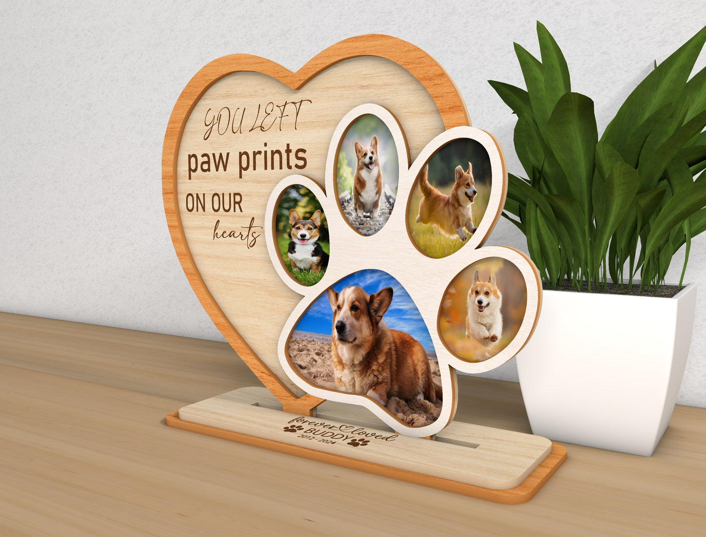 Pet Memorial Photo Frame SVG Paw Heart Tabletop Sign Laser Cut File for Glowforge