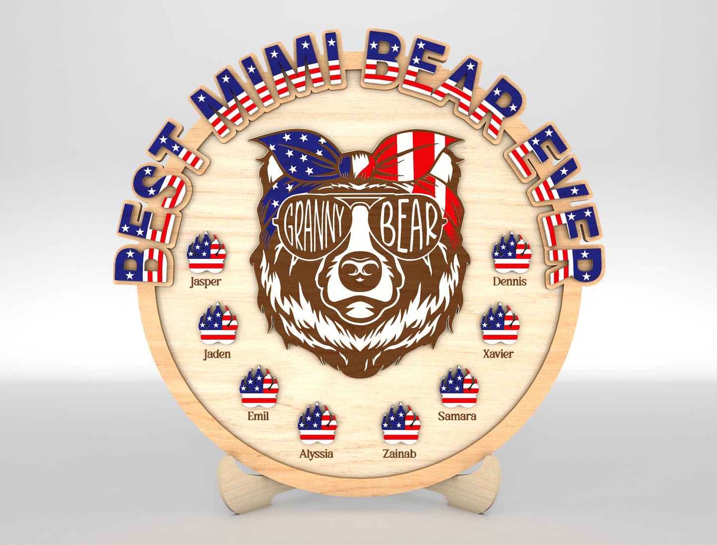Personalized Patriotic Mama Bear Sign SVG Laser Cut File for xTool