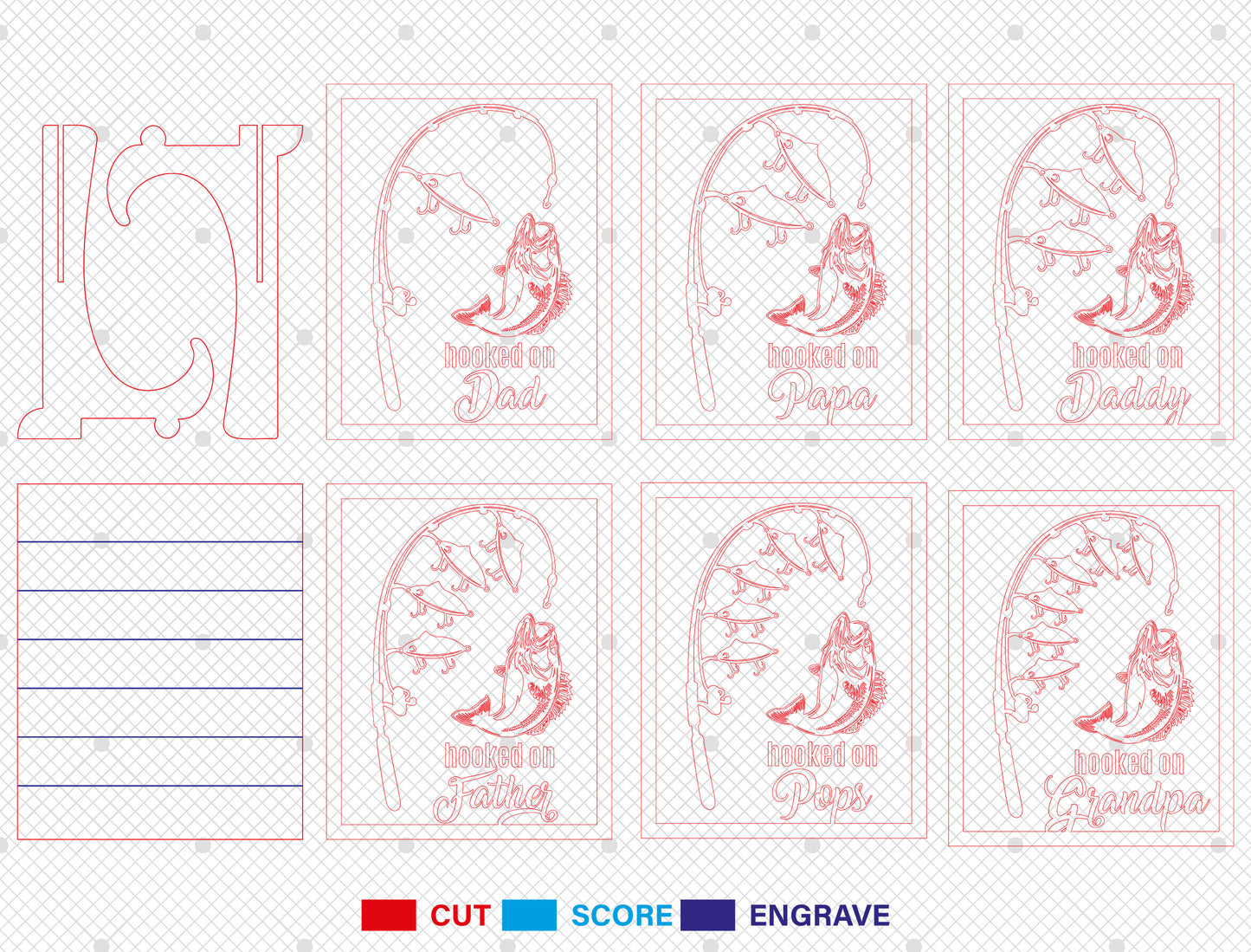 Hooked on Grandpa Fishing Laser Cut File | Personalized Fish Name Sign | Rustic Wooden Decor | Glowforge, xTool, LightBurn, etc.