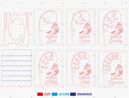 Hooked on Grandpa Fishing Laser Cut File | Personalized Fish Name Sign | Rustic Wooden Decor | Glowforge, xTool, LightBurn, etc.