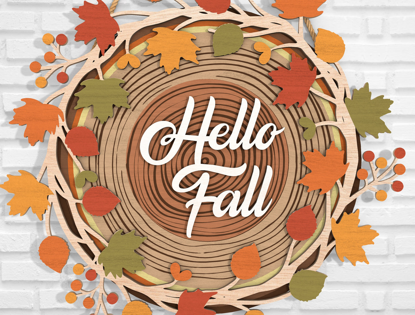 Hello Fall Wood Slice Door Hanger SVG Bundle for Glowforge xTool LightBurn 4 Designs