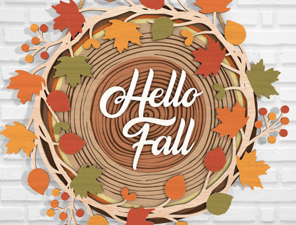 Hello Fall Wood Slice Door Hanger SVG Bundle for Glowforge xTool LightBurn 4 Designs
